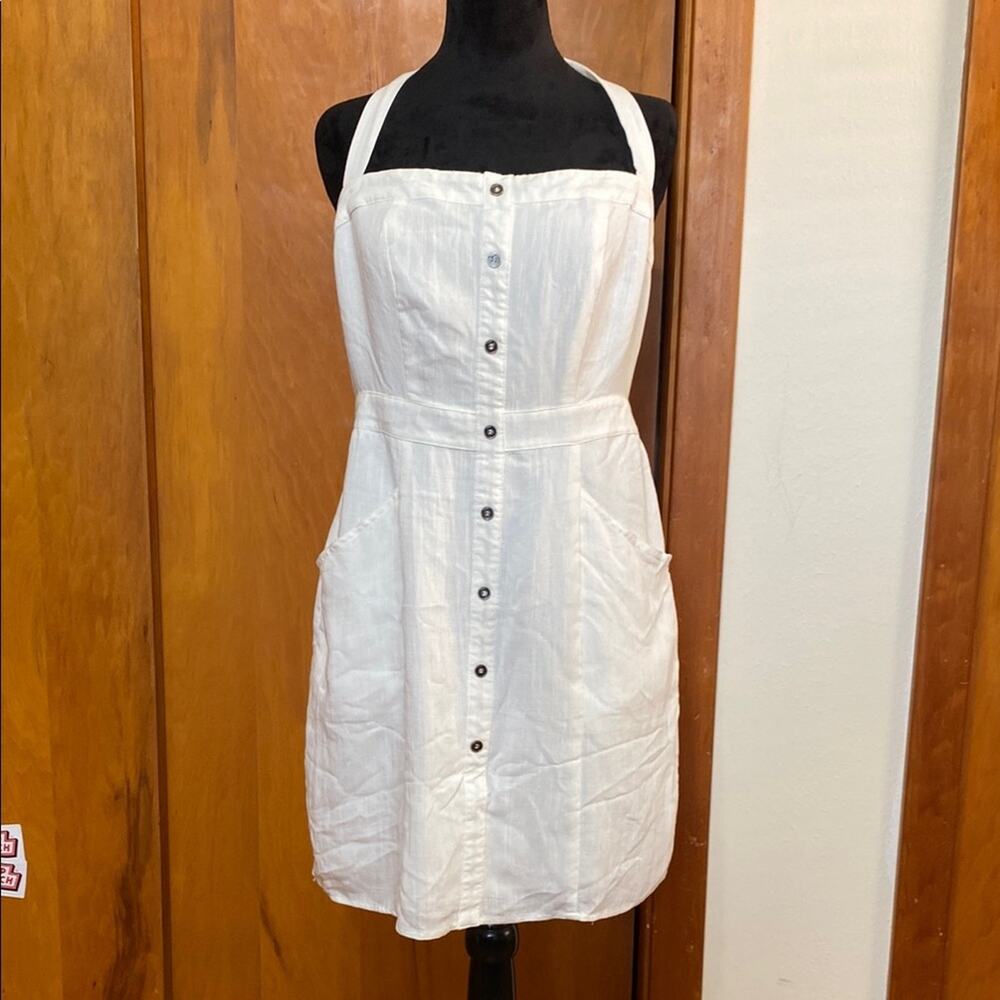 Aakaa NWT White Buttons Detail Halter Sundress Pockets Lined Neutral Casual